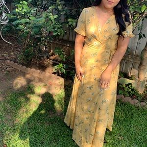 Floral yellow maxi dress wrap around